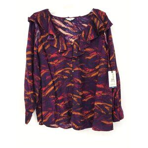 Terra & Sky Plus Size Long Sleeve Ruffle Blouse Top Purple Multi 3X NEW